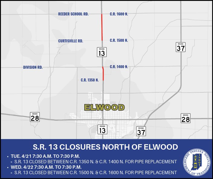 INDOT to close SR 13 north of Elwood